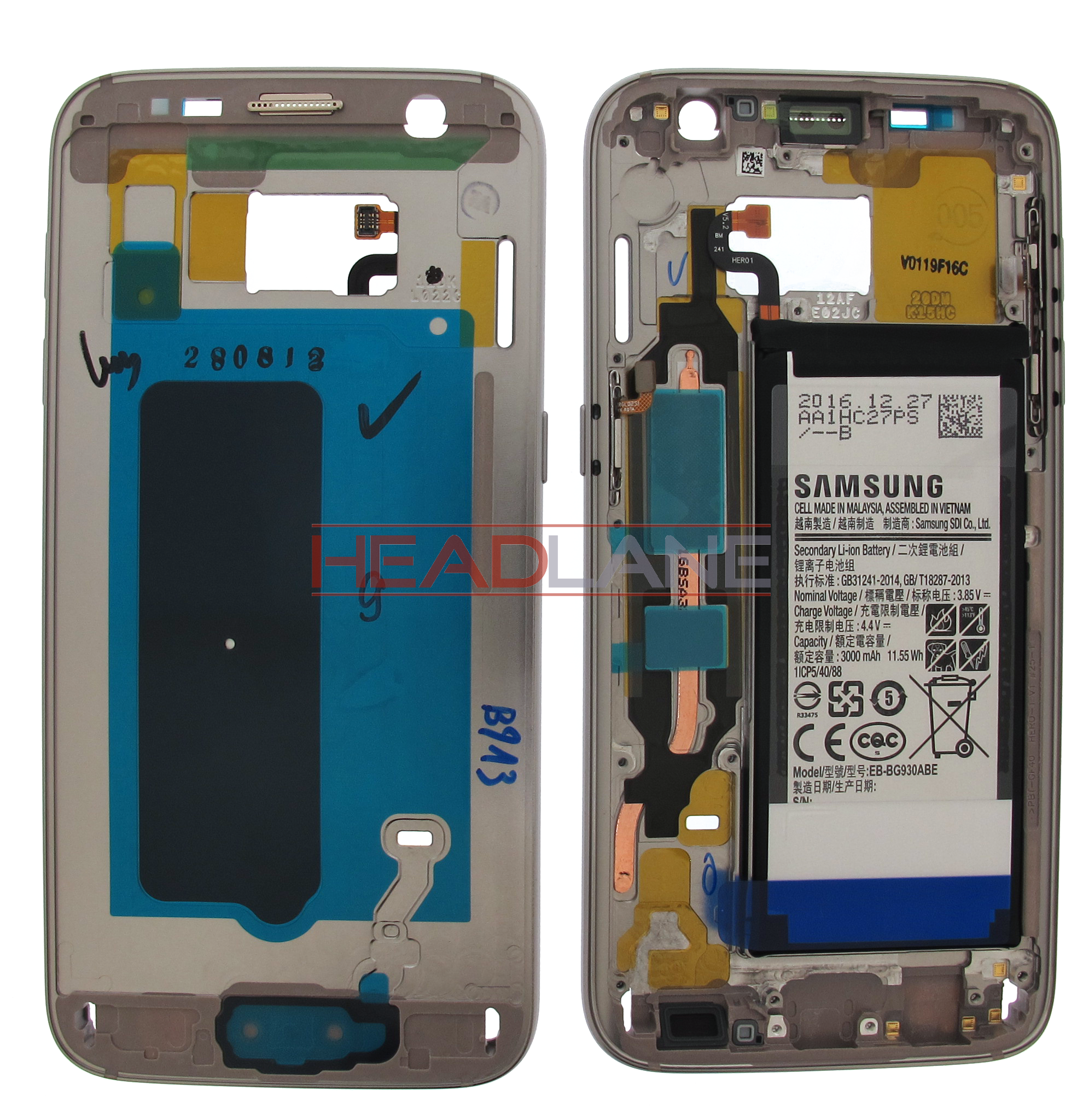 Samsung SM-G930F Galaxy S7 Middle Cover + Battery - Gold