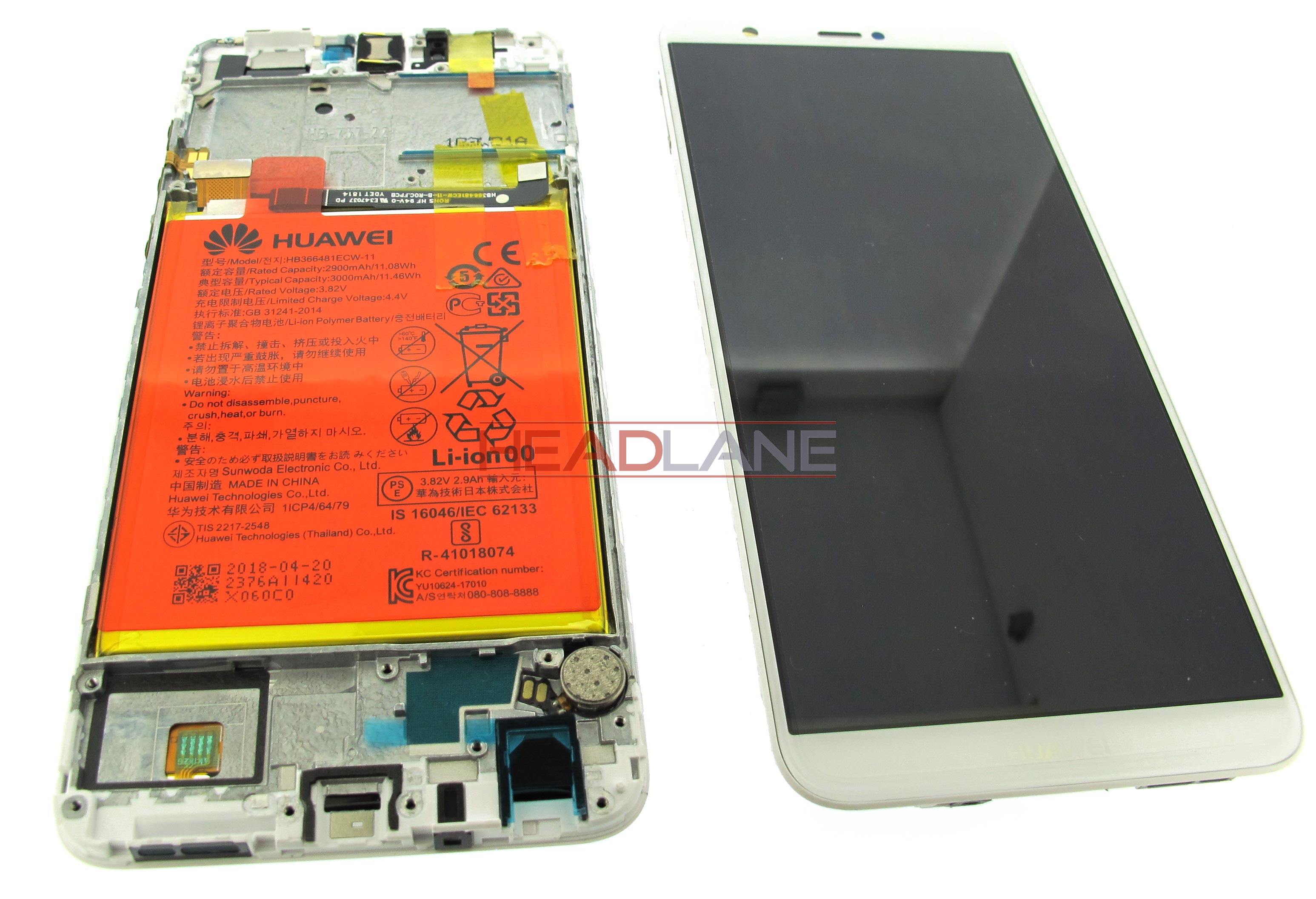 Huawei P Smart LCD / Touch + Battery Assembly - Gold/White