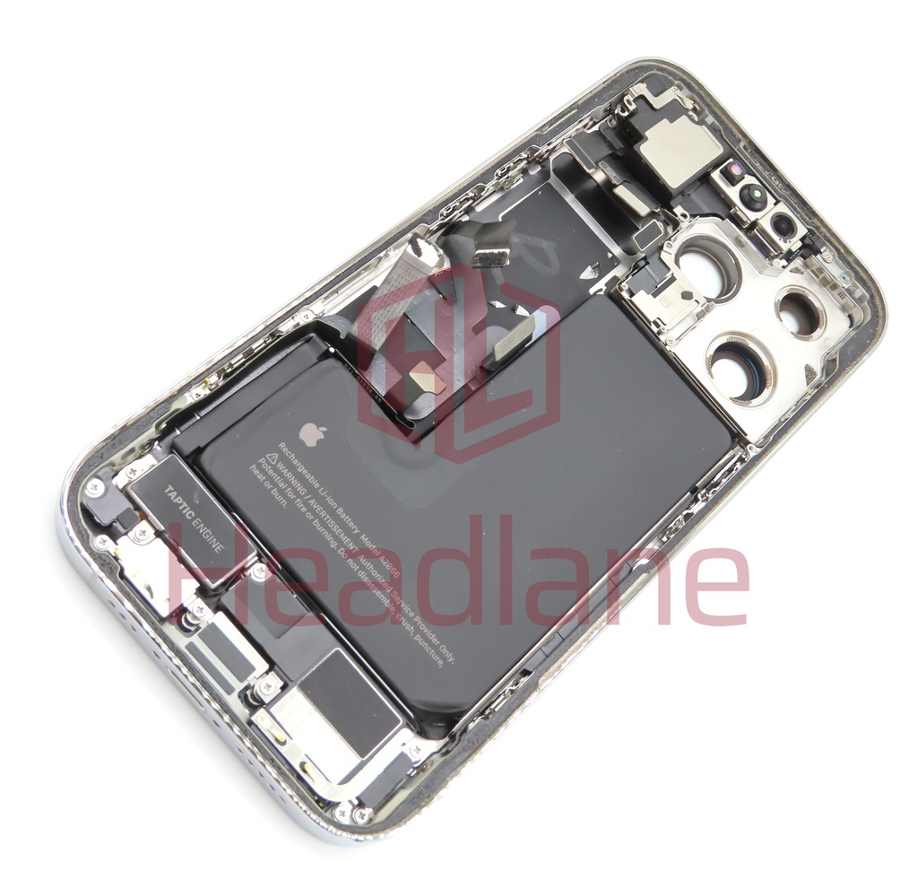 iPhone 14 Pro Back / Battery Cover + Small Parts - Silver (Pulled - Grade B) (No Camera)