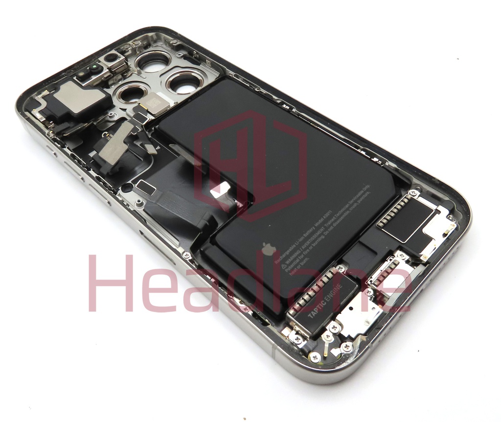 iPhone 15 Pro Back / Battery Cover + Small Parts - White Titanium (Pulled - Grade B) (No Camera)
