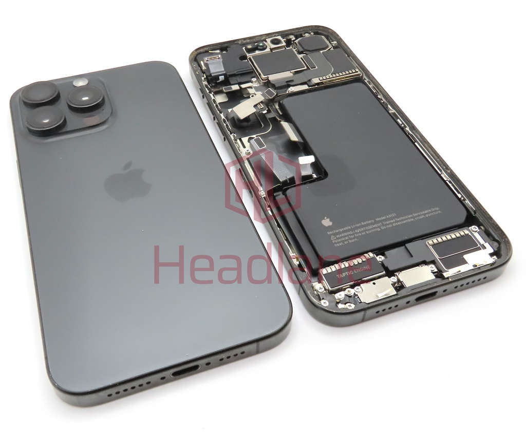 Apple iPhone 15 Pro Max Back / Battery Cover + Small Parts - Black Titanium (Pulled - Grade B)