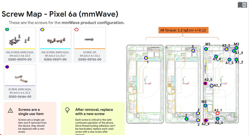 Google Pixel 6a Screw M1.4x0.3-4.4, D2.5