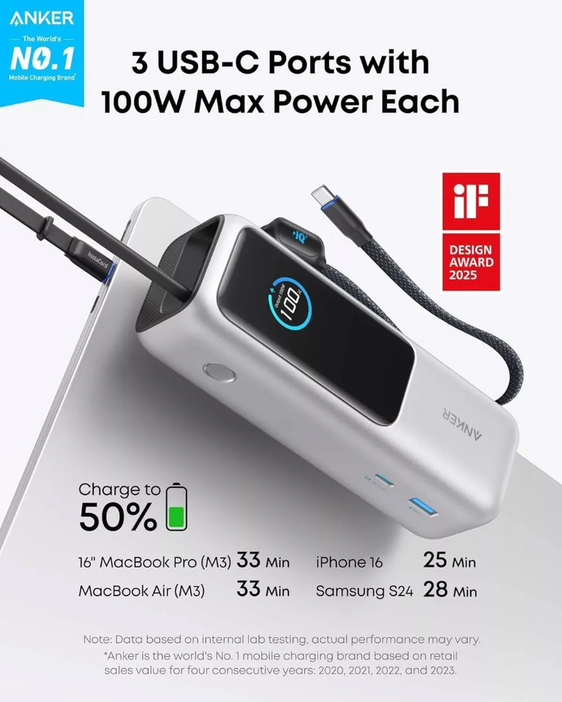 Anker 25000mAh 165 QC + PD Powerbank A1695H41 - Silver 