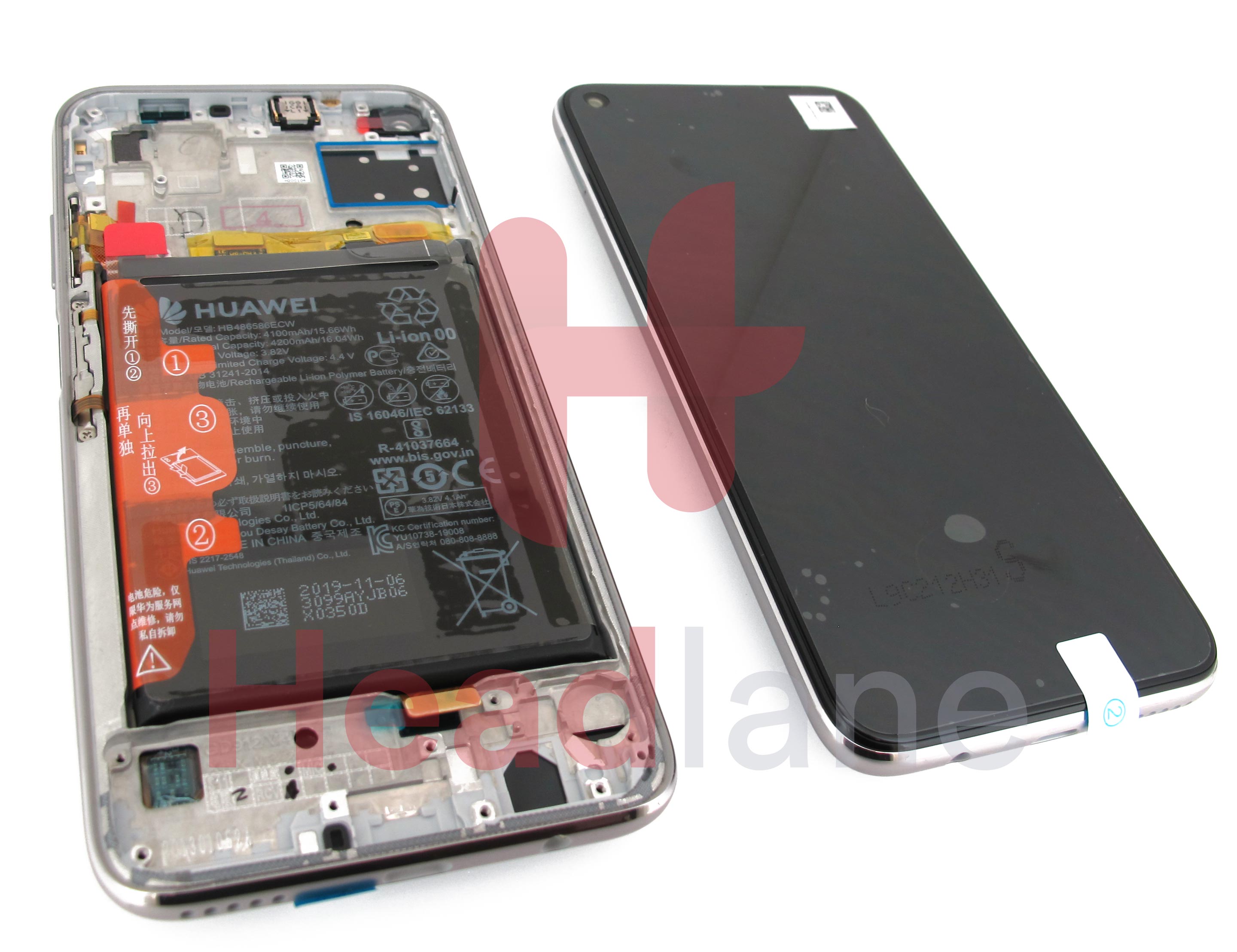 Huawei P40 Lite LCD Display / Screen + Touch + Battery Assembly - Breathing Crystal