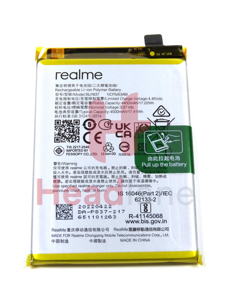 Realme RMX3081 8 Pro BLP837 4500mAh Internal Battery