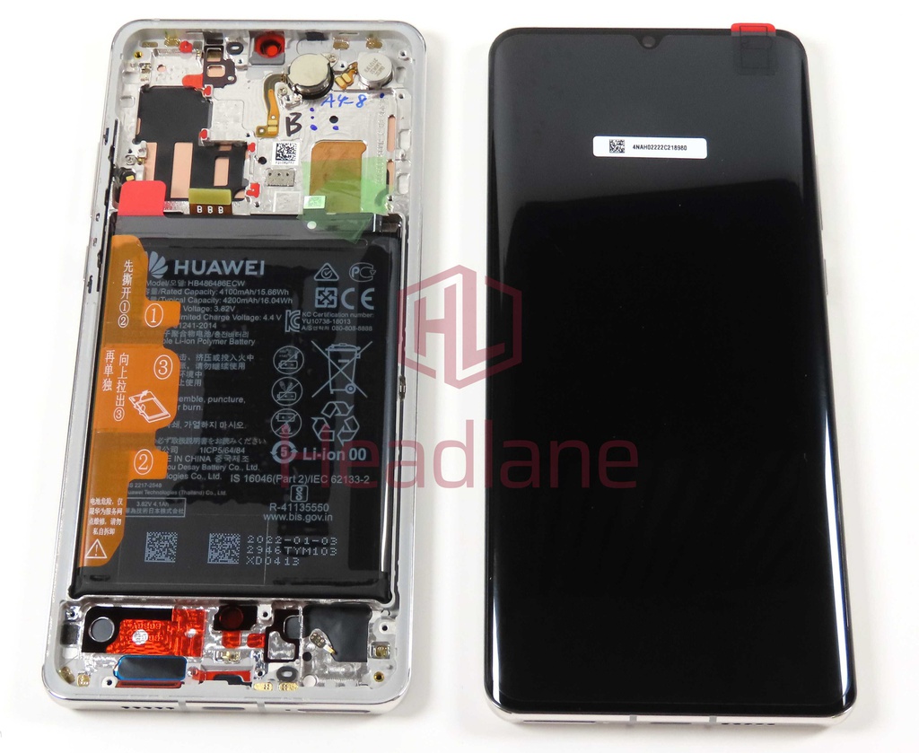 Huawei P30 Pro LCD Display / Screen + Touch + HB486486ECW Battery - Silver (B Grade)