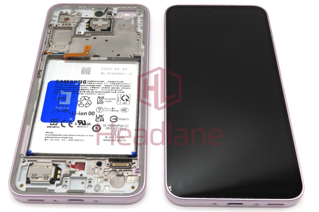 Samsung SM-A356 Galaxy A35 5G LCD Display / Screen + Touch + Frame + Battery - Pink (Awesome Lilac)