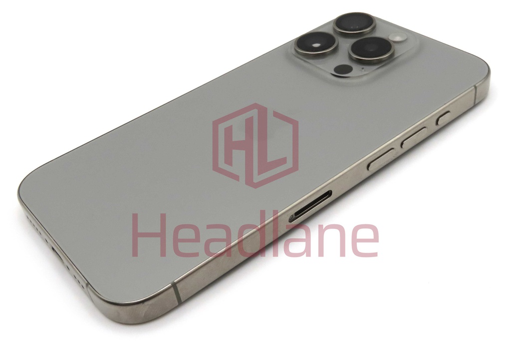 iPhone 15 Pro Back / Battery Cover + Small Parts - Natural Titanium (Pulled - Grade B)