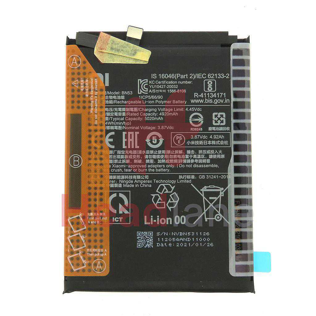 Xiaomi Redmi Note 9 Pro / Note 10 Pro BN53 5020mAh Internal Battery (Missing Adhesive)