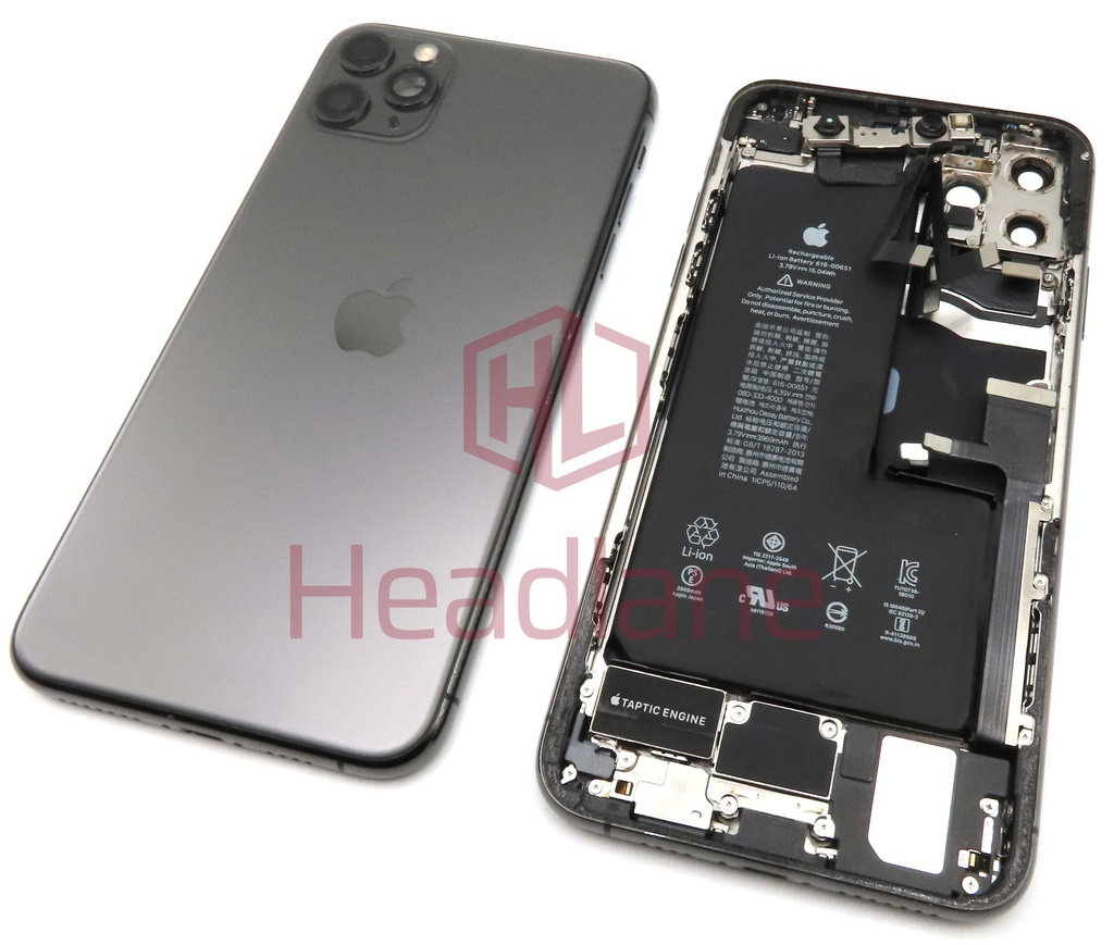 Apple iPhone 11 Pro Max Back / Battery Cover + Small Parts - Space Grey (Pulled - Grade C) (No Camera)
