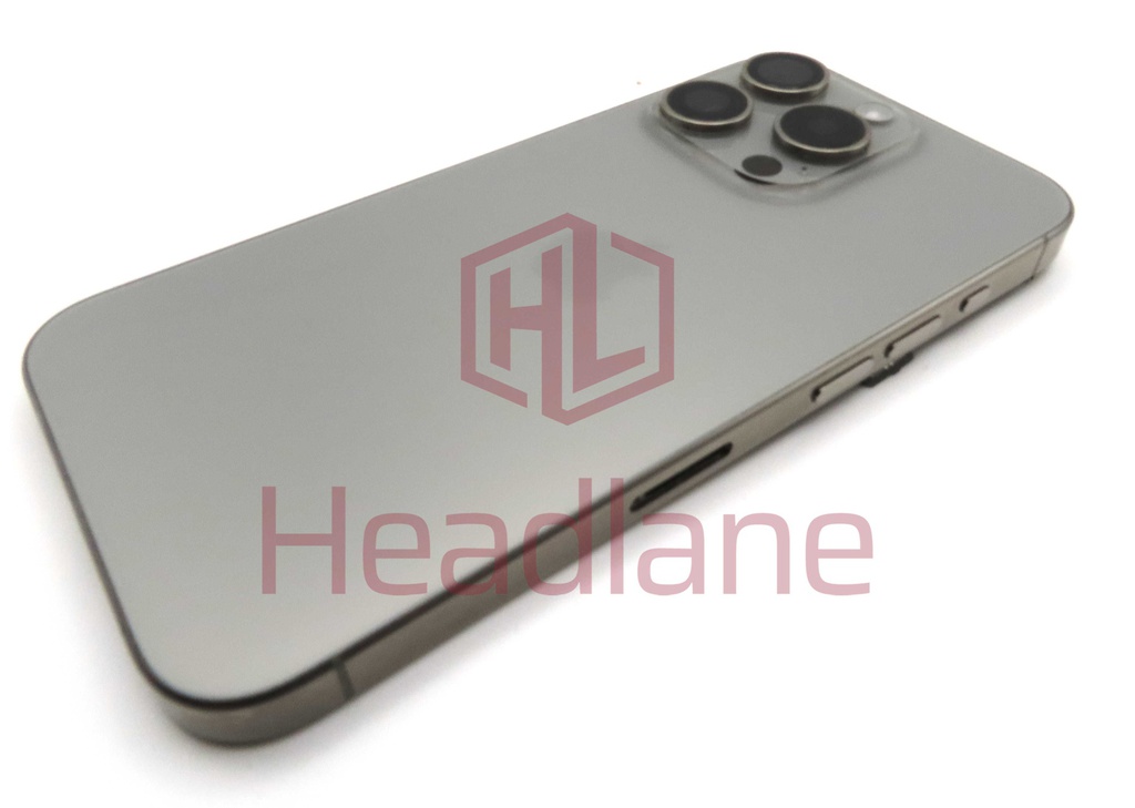 iPhone 15 Pro Back / Battery Cover + Small Parts - Natural Titanium (Pulled - Grade B) (No Camera)