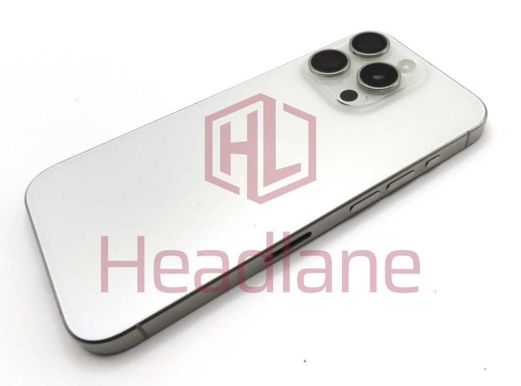 iPhone 15 Pro Back / Battery Cover + Small Parts - White Titanium (Pulled - Grade B) (No Camera)