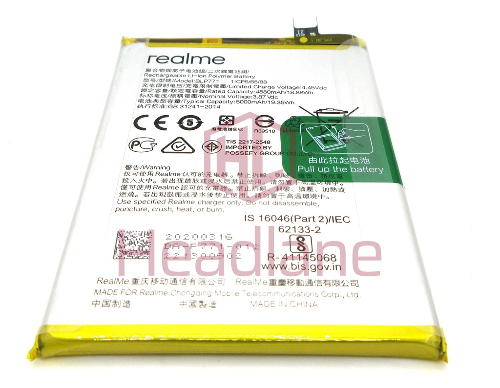 Realme RMX2040 RMX2020 RMX2027 RMX3265 RMX3268 RMX3269 6i C3 C25Y BLP771 Internal Battery