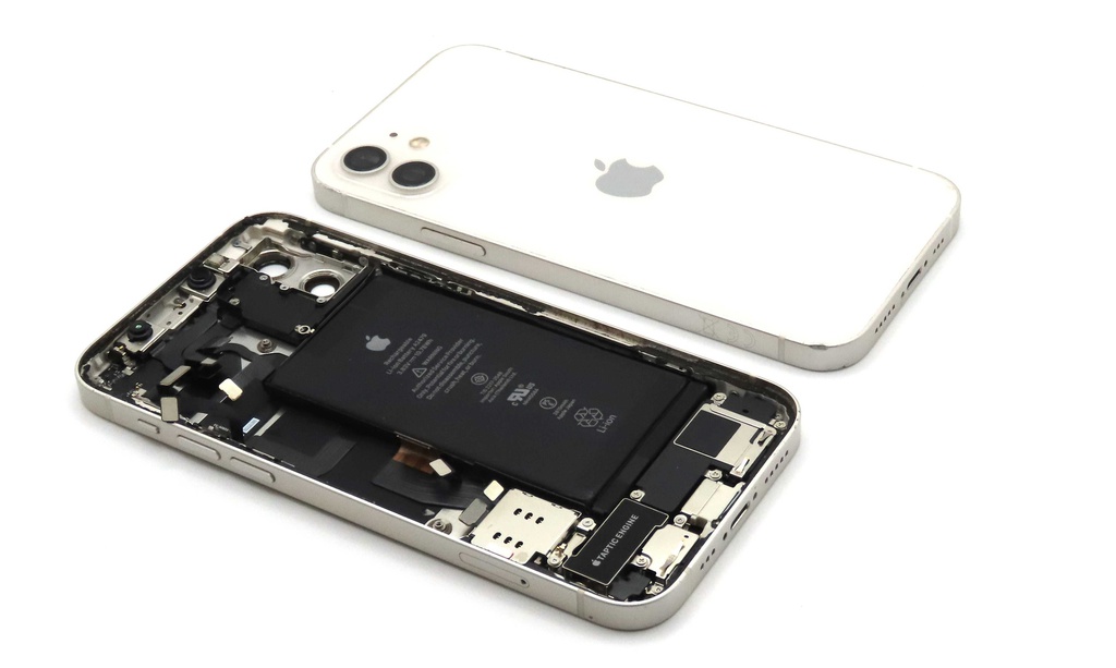 iPhone 12 Back / Battery Cover + Small Parts - White (Pulled - Grade C) (No Camera)