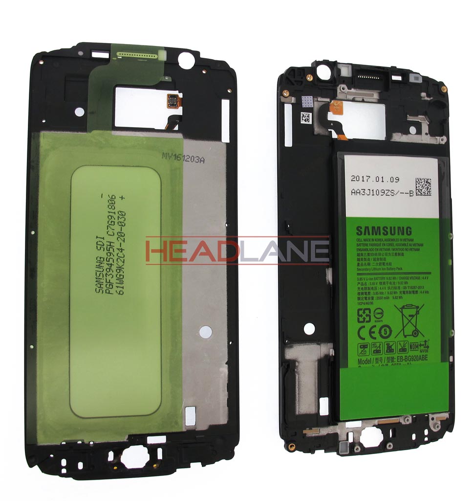 Samsung SM-G920 Galaxy S6 Front Frame + Battery - Black
