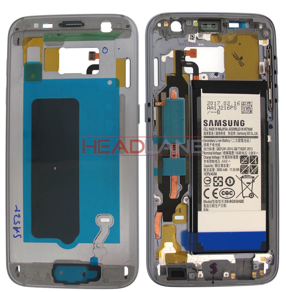 Samsung SM-G930F Galaxy S7 Middle Cover + Battery - Black