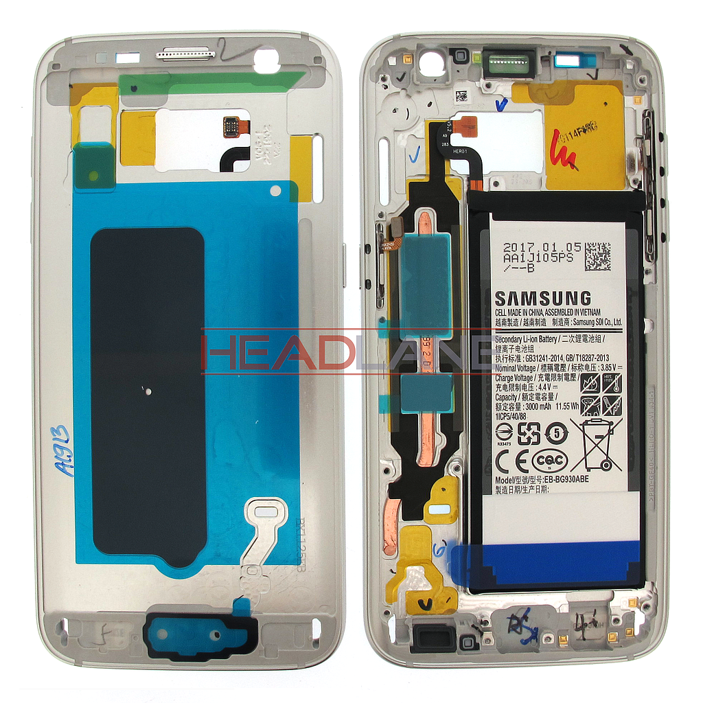 Samsung SM-G930F Galaxy S7 Middle Cover + Battery - Silver